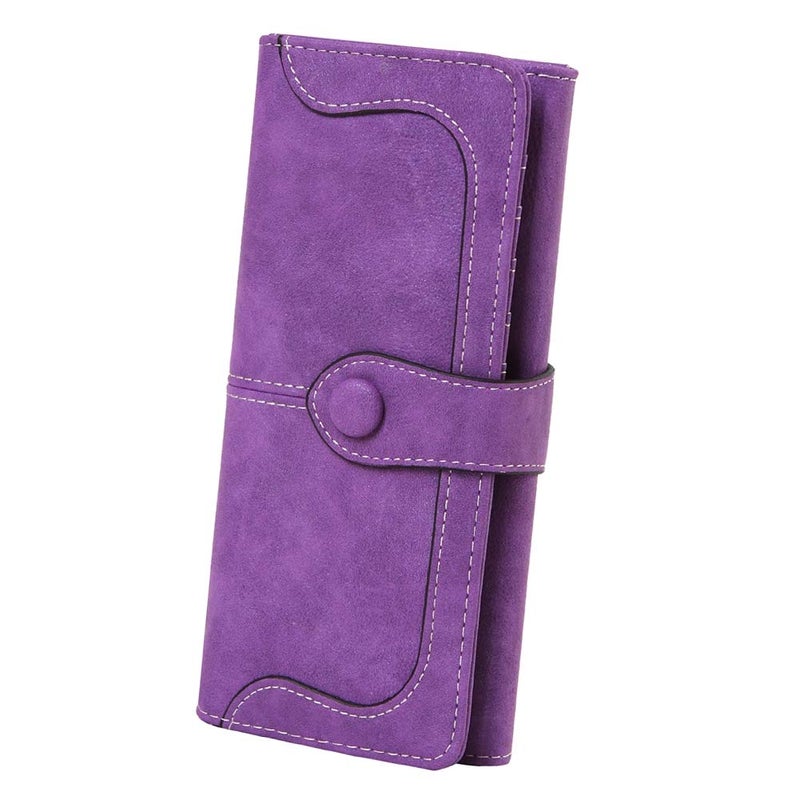 Cynure Women's Vegan Leather 17 Card Slots Card Holder Long Big Bifold Wallet Purple - Image 1